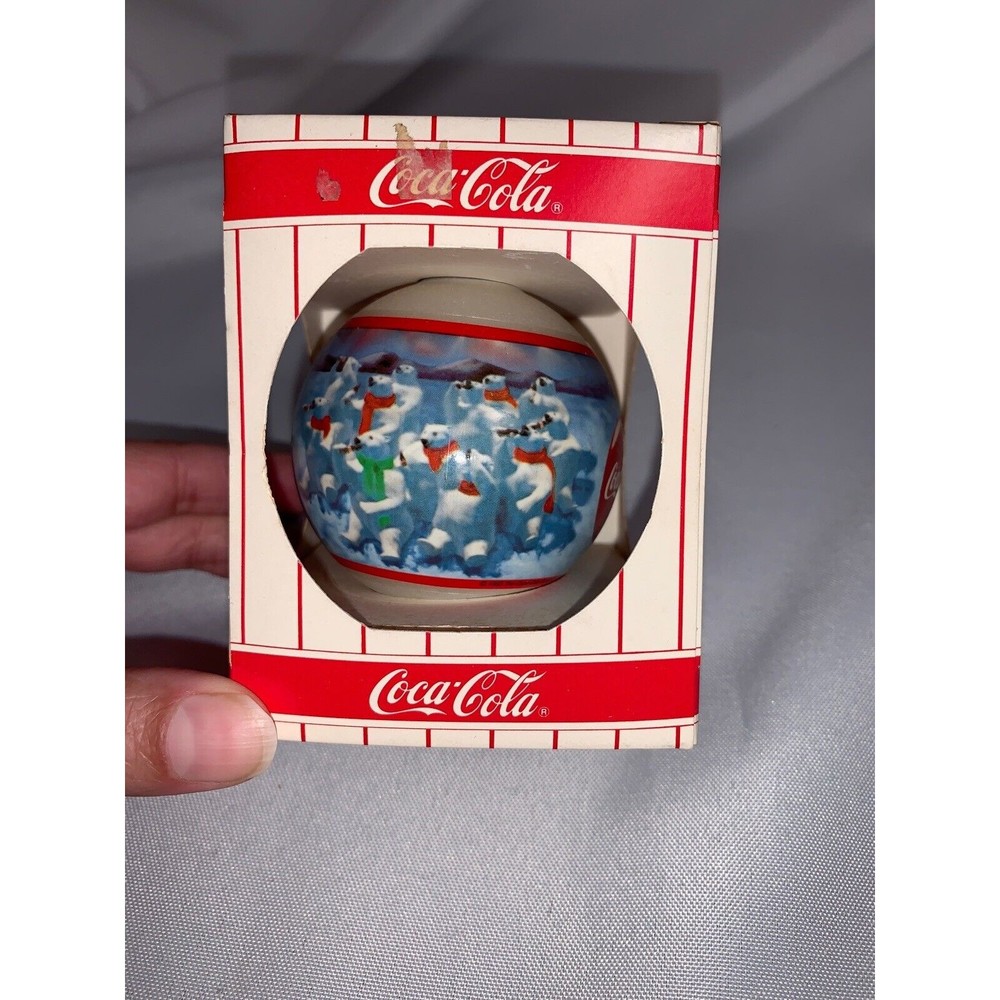 Vintage Coke Coca Cola Polar Bears Christmas Ornament in Box